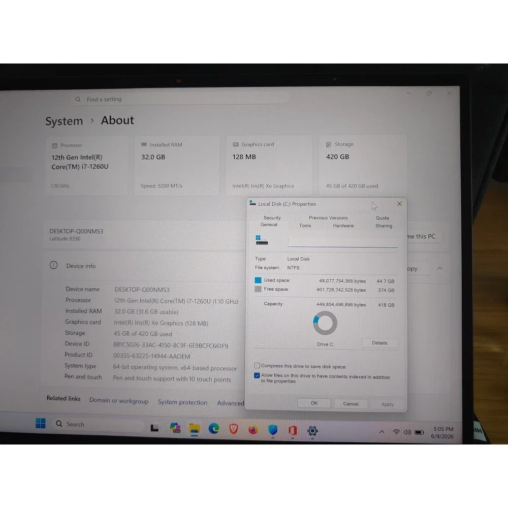 Dell Latitude 9330 TOUCH Win 11 32GB RAM 420GB SSD laptop